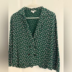 Topshop Green and Pink Polka Dot Blouse